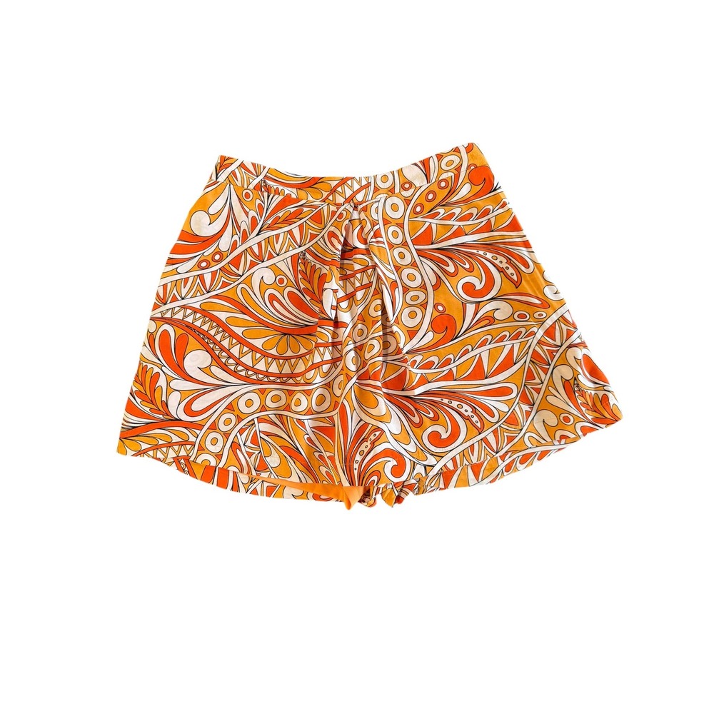 Express High Waisted Pleated Shorts Orange Retro Swirl Print Flowy Lined Sz 6 - Picture 2 of 7